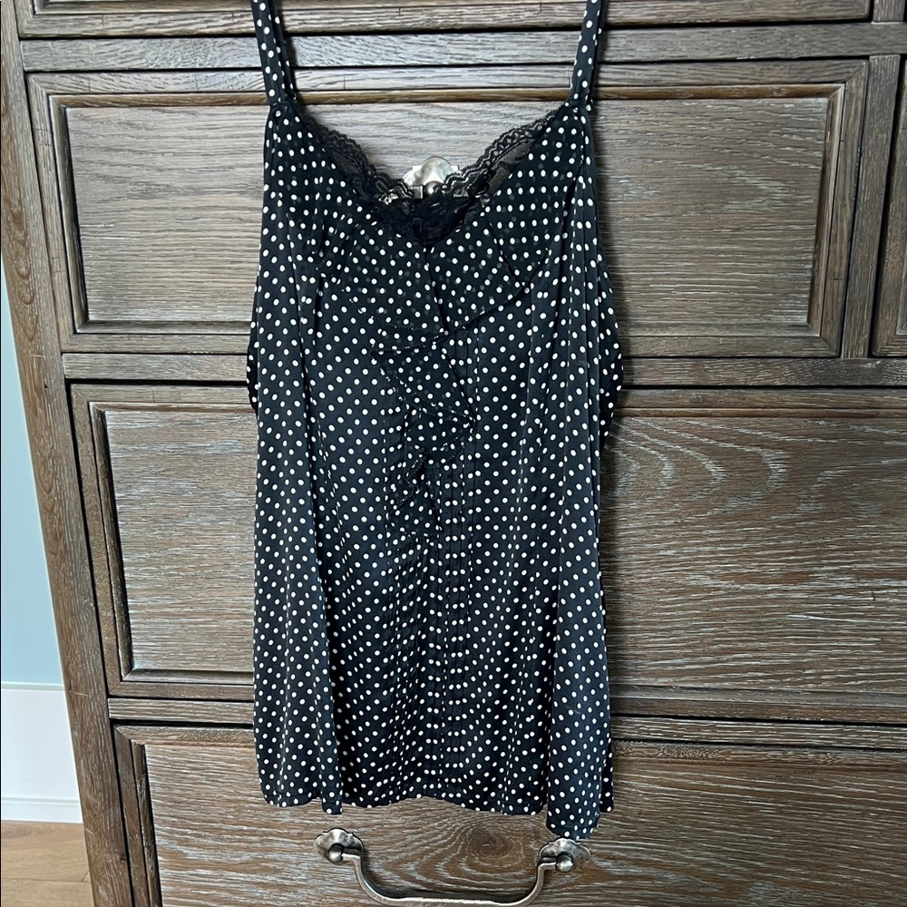 Black Polka Dot Lace Trim Women's Top